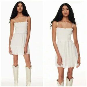 Aritzia Wilfred Tempest Sleeveless Tiered Chiffon Mini Dress Off White Medium